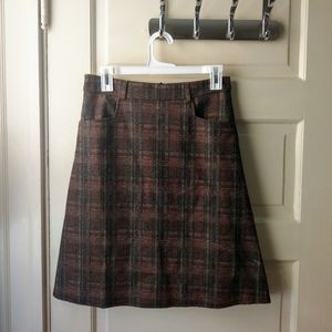 Wool Blend Plaid A-line Skirt - brown